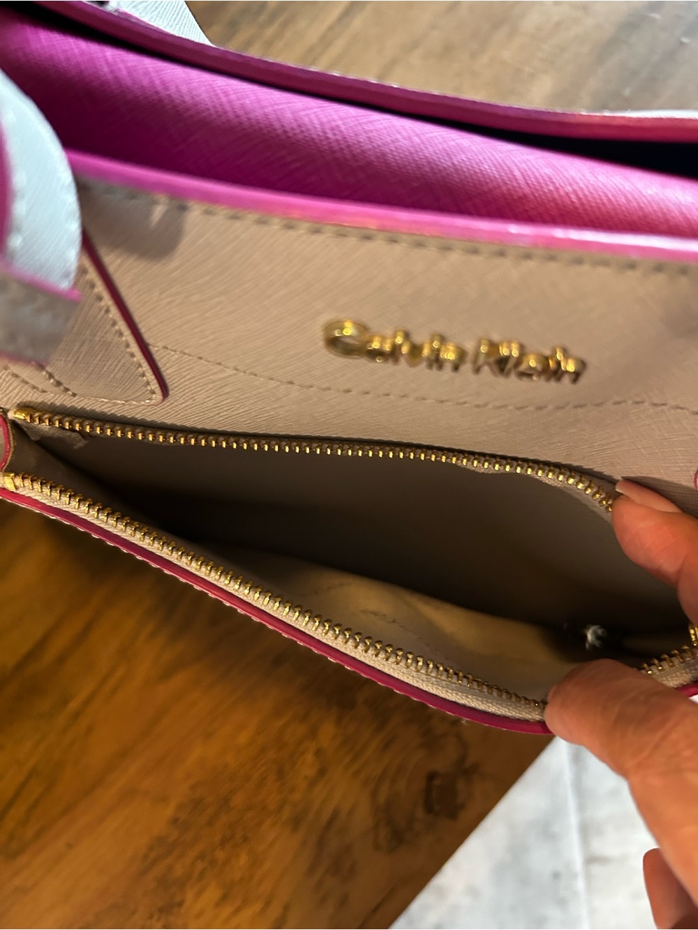 Calvin Klein Beige Tote with Pink Trim - Picture 3 of 4